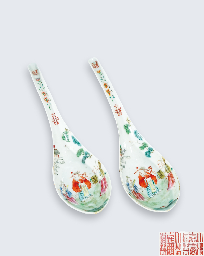 清 粉彩人物纹勺（一对）